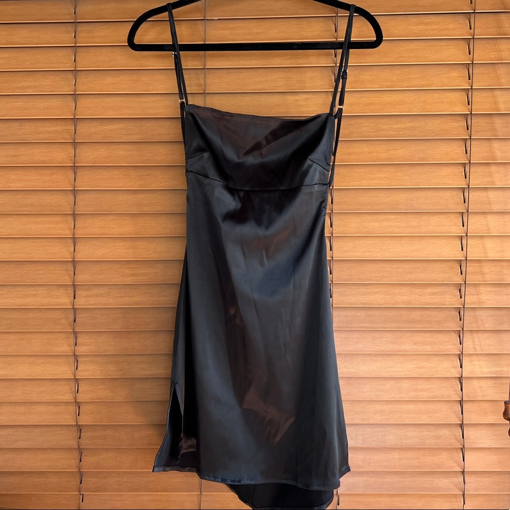 Brand-Beige Botany black satin dress, size small